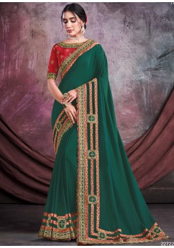 Red & Green Silk Designer Saree